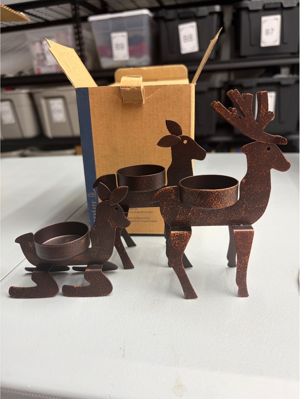 PartyLite metal reindeer family tealight candle holder set P92029